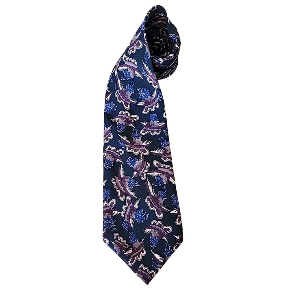 Vintage Christian Dior Monsieur Silk Tie Navy Floral EUC